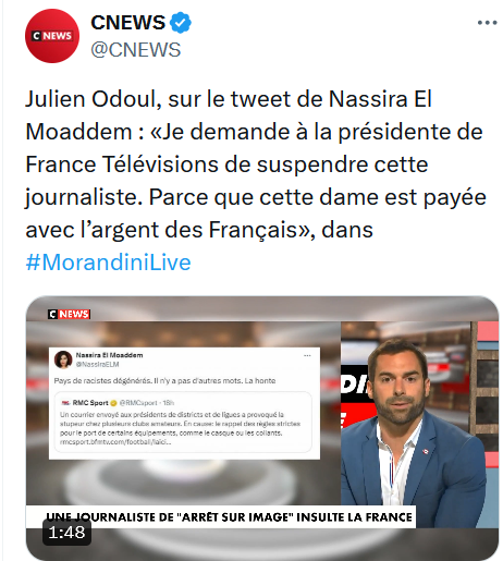 Vous vous souvenez quand la France Insoumise a timidement critiqué Ruth Elkrief, cette 'journaliste' militante très à droite ? Toute la profession avait fait bloc, dénoncé une 'cible dans le dos' et autres délires. Combien de journaliste vont dénoncer cette cabale fasciste là ?