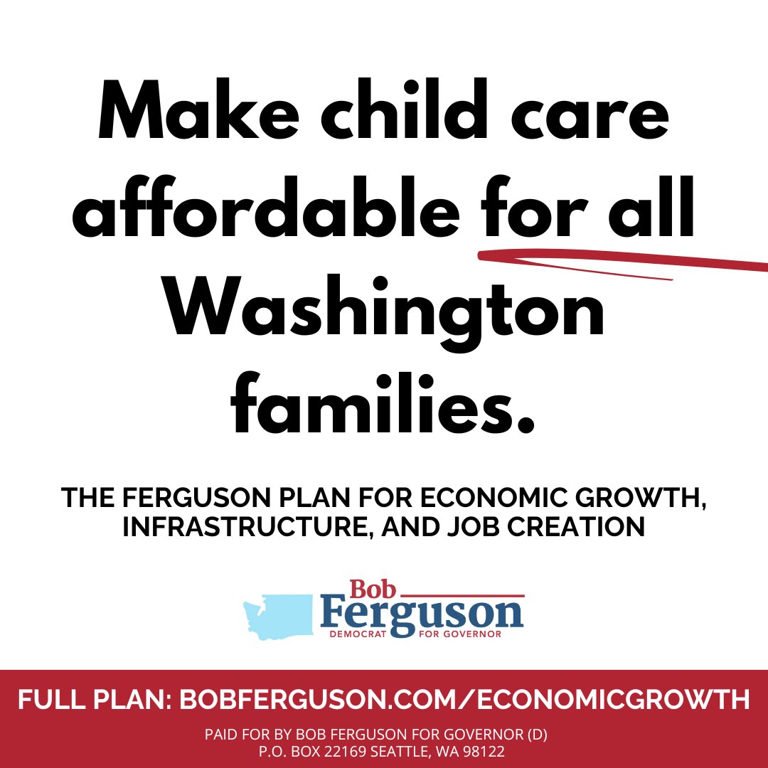 Washington families should not have to pay more than 7% of their household income on child care costs. Right now, the average cost of center-based child care is $14,355.  As Governor, I’m committed to building on the Fair Start for Kids law with a goal of reducing what families…