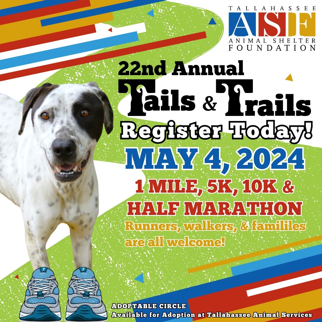 CityofTLH's tweet image. Don't miss your chance to have fun in our parks while helping support the care of adoptable animals in #Tallahassee. Sign up today for the 22nd annual Tails &amp;amp; Trails event! #runTLH #adoptdontshop bit.ly/3F18gce