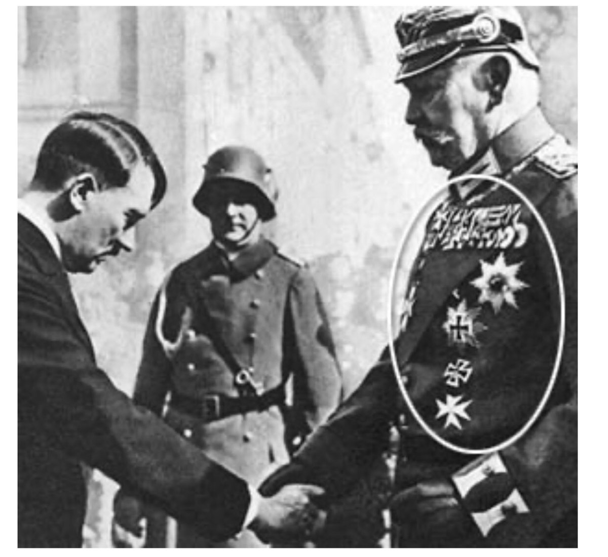 Masonic Handshake ! Adolf Hitler is bowing for Knight of Malta (Reichs-President) Paul Hindenburg