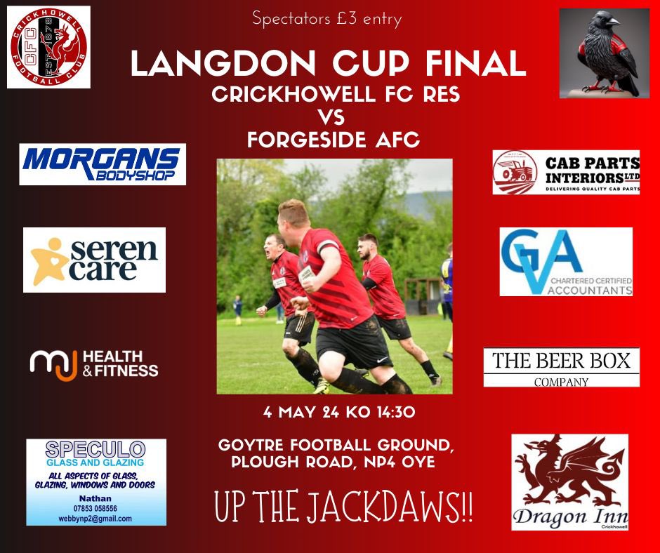 This Saturday we face @forgesideafc in the Langdon Cup Final @GoytreFC ‘s Plough Road ground. 2:30pm KO, we’d love a large crowd to come along and support the team! #UpTheJackdaws!