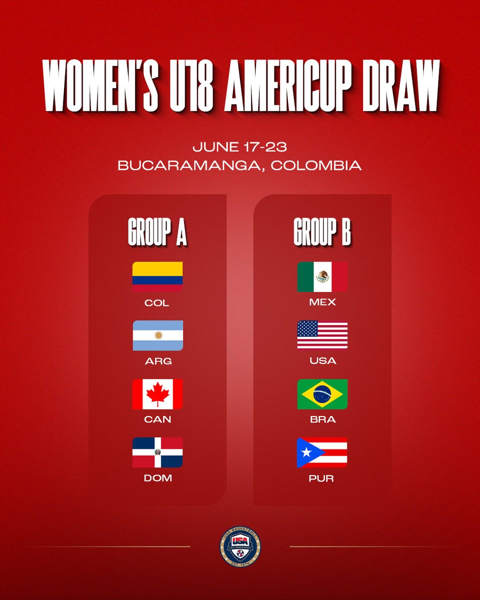 🇲🇽🇺🇸🇧🇷🇵🇷 🇺🇸 #USABWU18 will take on Mexico, Brazil & Puerto Rico at the 2024 #FIBAU18 Women's AmeriCup in 🇨🇴 Colombia!