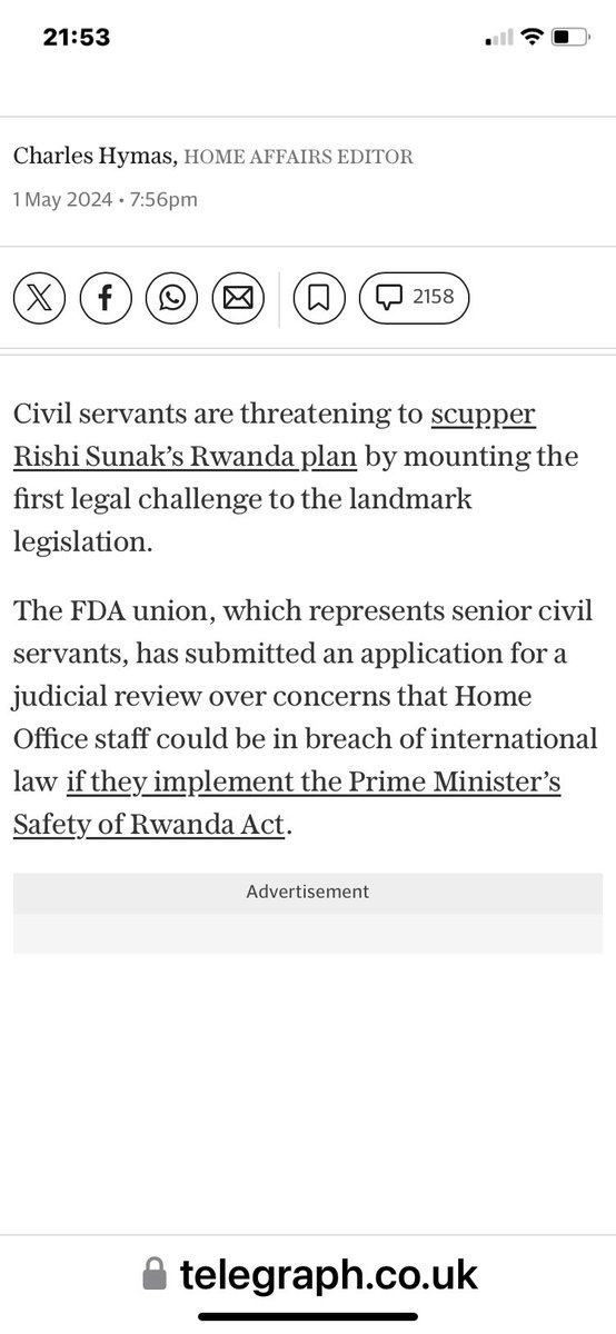 “Civil Service union tries to stop Rwanda flights with judicial review” Absolute barstewards aren’t they 🤨 They will do anything to thwart a Tory government.