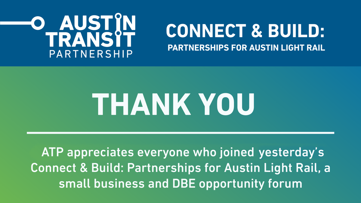 Thank you to the small businesses and vendor partners who joined yesterday's Connect & Build: Partnerships for Austin Light Rail. Visit atptx.org/industry-partn… to view contracting opportunities, register as a vendor and access ATP’s vendor portal.