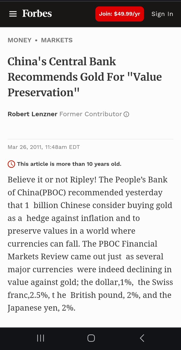 Fascinating piece from @KingKong9888. 

Reminds us of this from March 2011 when the PBOC recommended #Gold:

forbes.com/sites/robertle…