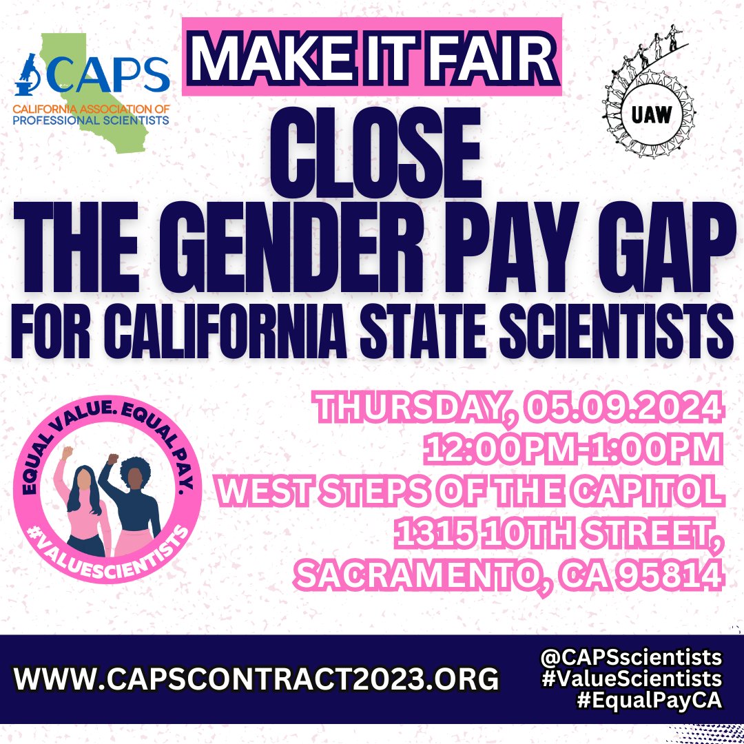 Join us NEXT WEEK on Thursday, May 9 from 12-1pm in demanding equal pay for work of equal value and a contract that will #ValueScientists. #EqualPayCA RSVP at: bit.ly/MakeItFair0509