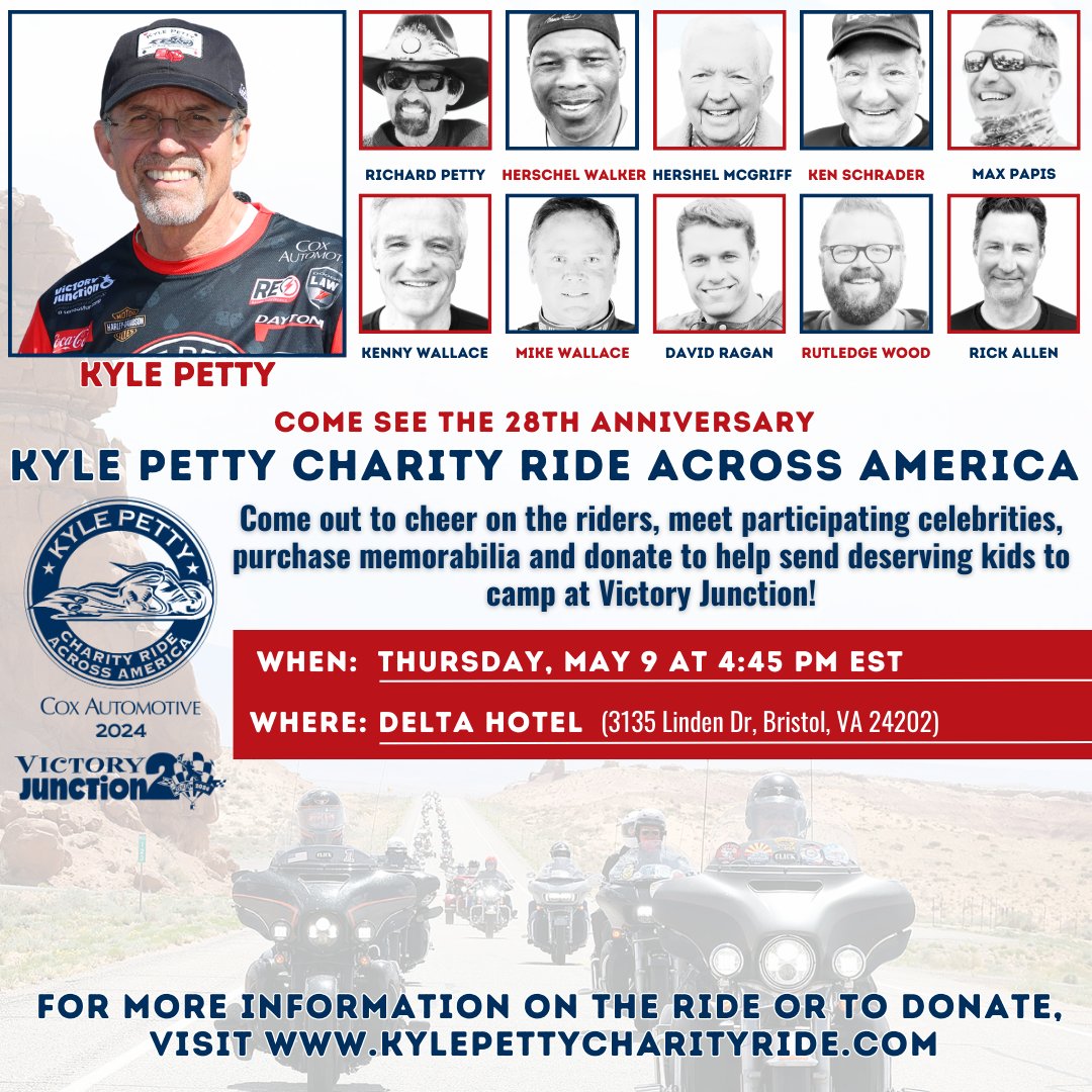 Help us welcome the @KPCharityRide to our hometown of Bristol! 🗓️ Thursday, 5/9 ⏰ 4:45 PM EST 📍 Delta Hotel in Bristol, VA Will we see you there?!?