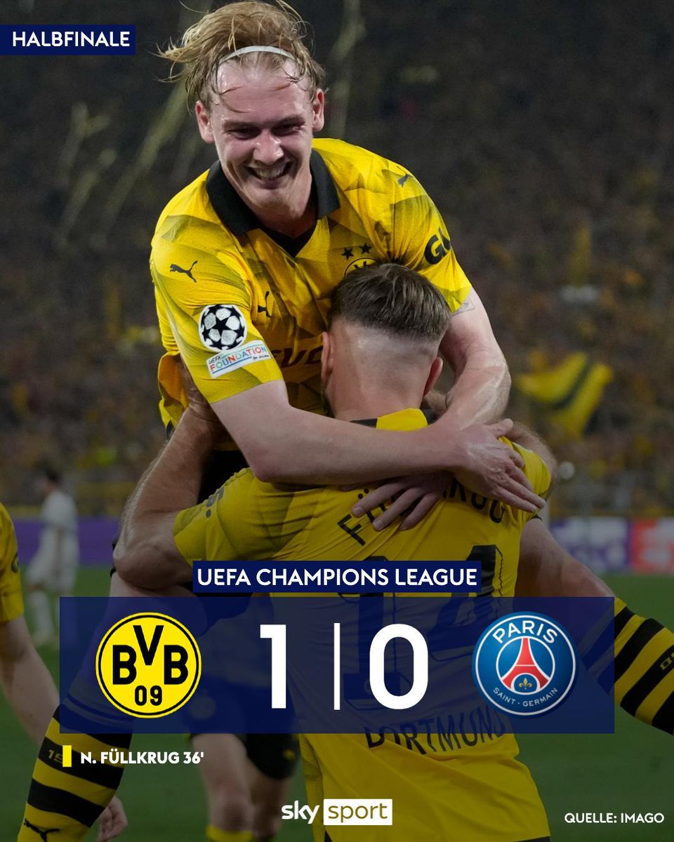 Wahnsinn! 🔥 Was für ein Kampf. Der BVB schlägt PSG im Halbfinal-Hinspiel der Champions League mit 1:0. Damit löst Dortmund gleichzeitig das CL-Ticket für die kommende Saison - der 5. Champions-League-Platz ist sicher. 🙌 #SkySport #BVBPSG