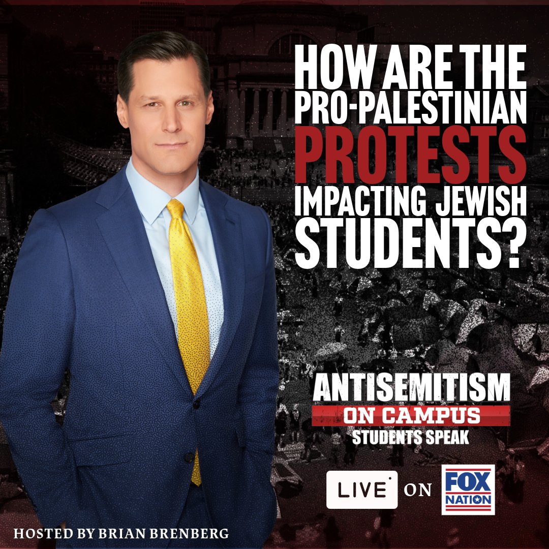 🔴 LIVE NOW: An Unmissable Conversation 🔴 Join @BrianBrenberg and Jewish college students for an eye-opening discussion on their firsthand experiences amidst pro-Palestinian protests. Watch now only on Fox Nation. bit.ly/3ChgigD