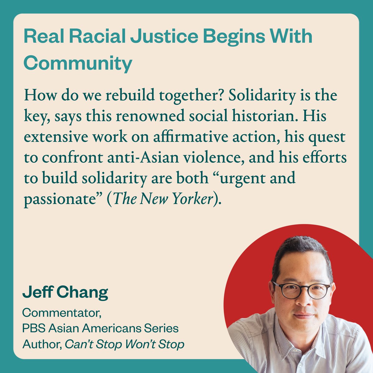 A renowned social historian, organizer, and author, Jeff Chang's ground-breaking work in politics, music, arts, and activism has had a profound cultural impact on the fight for racial justice. Learn more: thelavinagency.com/speakers/jeff-…