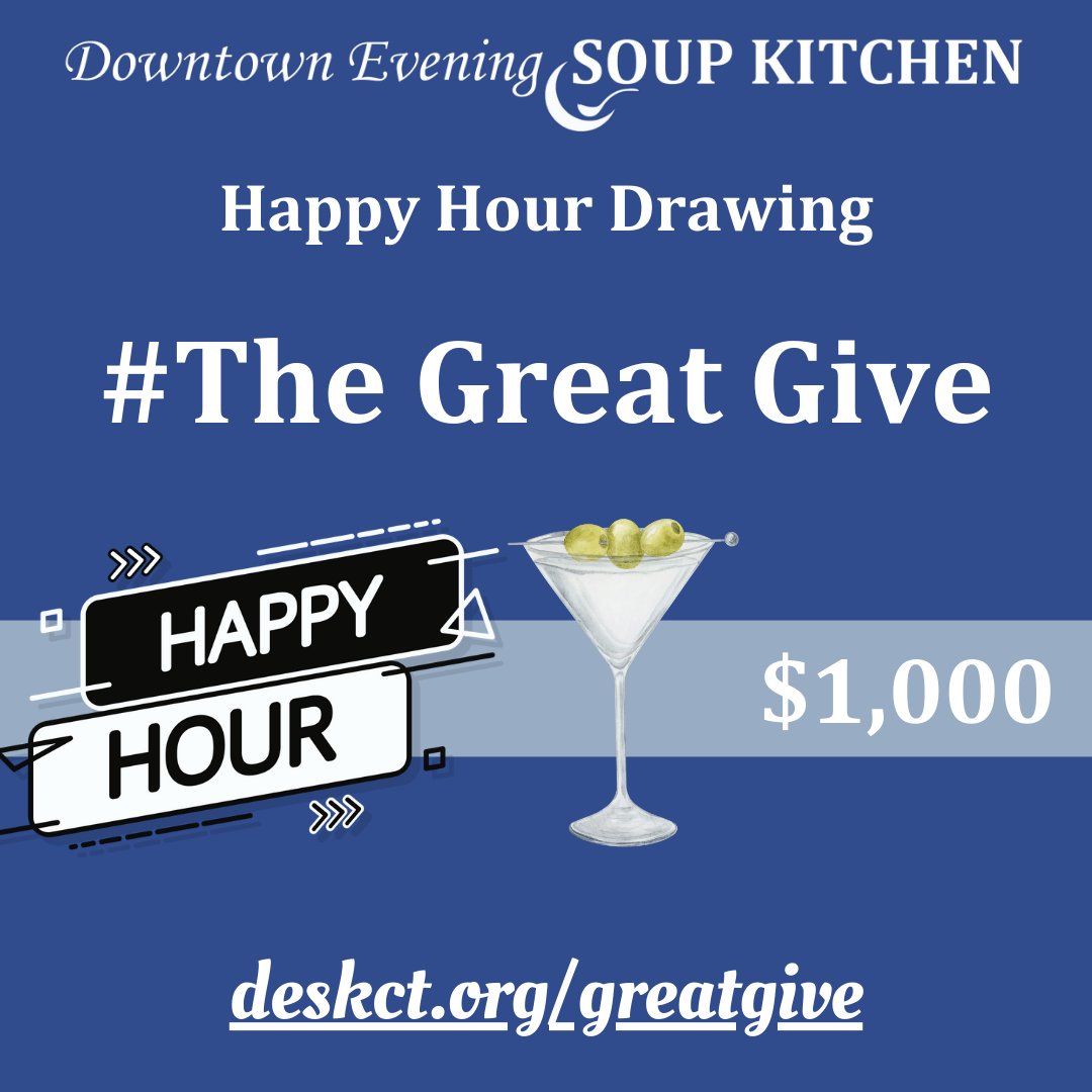 Before you head to Happy Hour, make your donation before 7:00 p.m. at deskct.org/greatgive to give us a chance at winning the Happy Hour Prize! #TheGreatGive