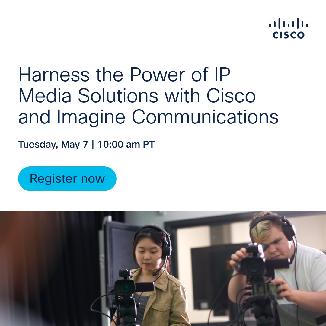 Broadcasters can meet the demands for higher-resolution content by transitioning to IP. Learn how Cisco and Imagine Communications are helping them deliver the world’s largest streaming events. 🌍 🎥 Register now 👇🏾 cs.co/6014jJP12 #CiscoDCC