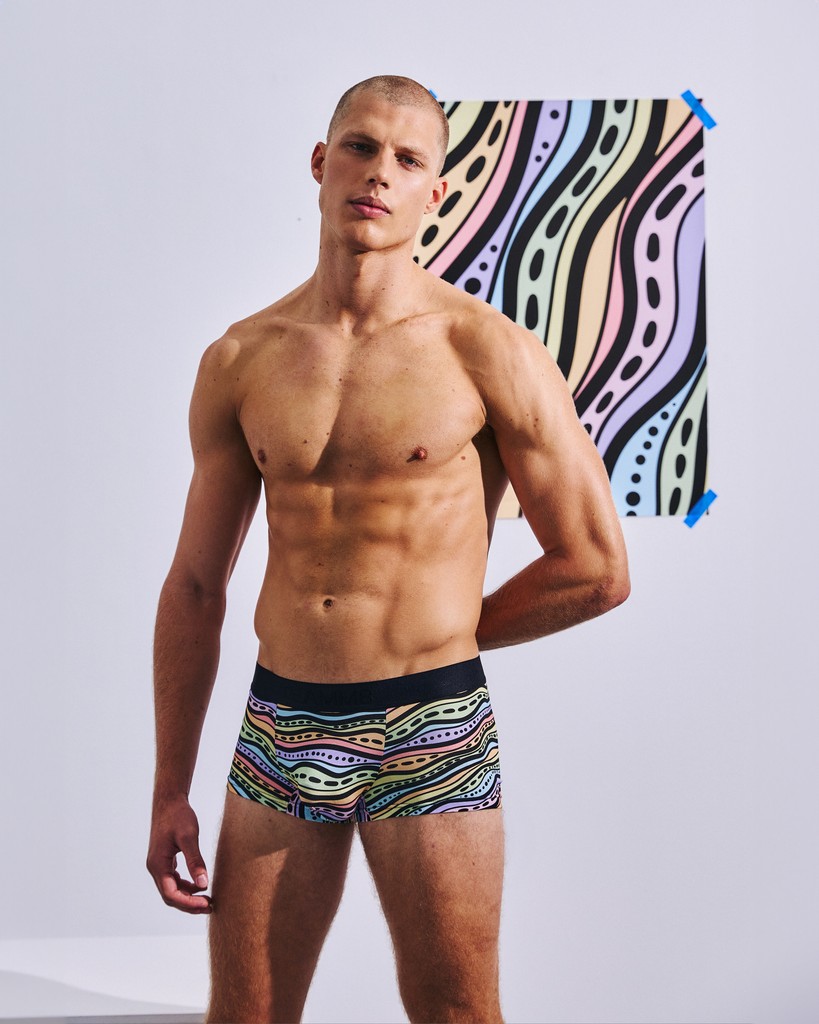 Ride the Wave. The 'Worimi Waves' Trunk is constructed with all day comfort in mind with bamboo fabrication anchored by a solid black waistband | Only at TEAMM8.COM

#teamm8 #underwear #swimwear #fashion #menswear #ootd
#firstnations #art #artwork#indigenousart