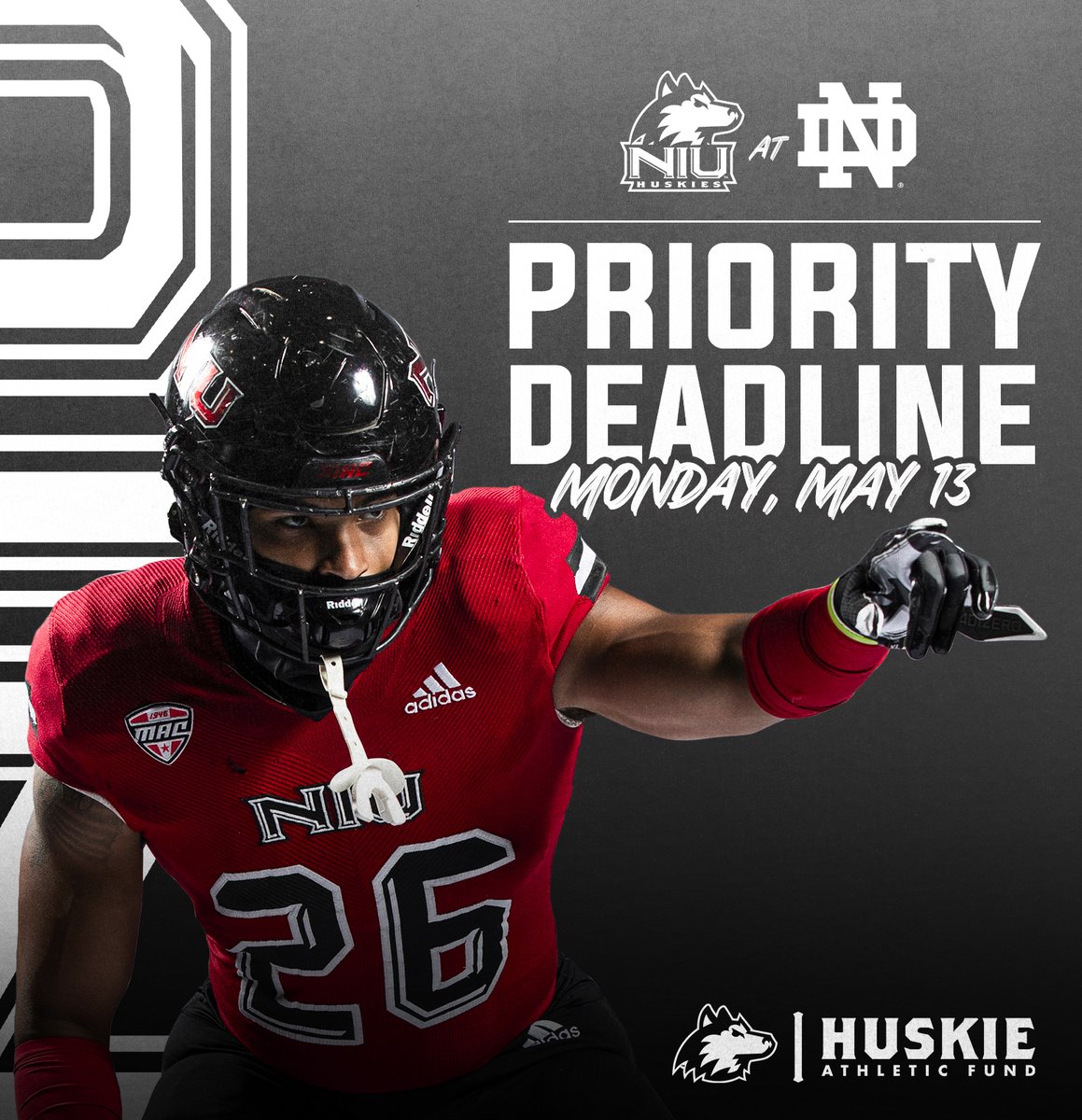 NIU Football is headed to South Bend on Saturday, September 7! Don't miss your opportunity to request tickets by joining the Huskie Athletic Fund by May 13. Full Details: bit.ly/44mrLZo Join HAF: bit.ly/3y0MiXk