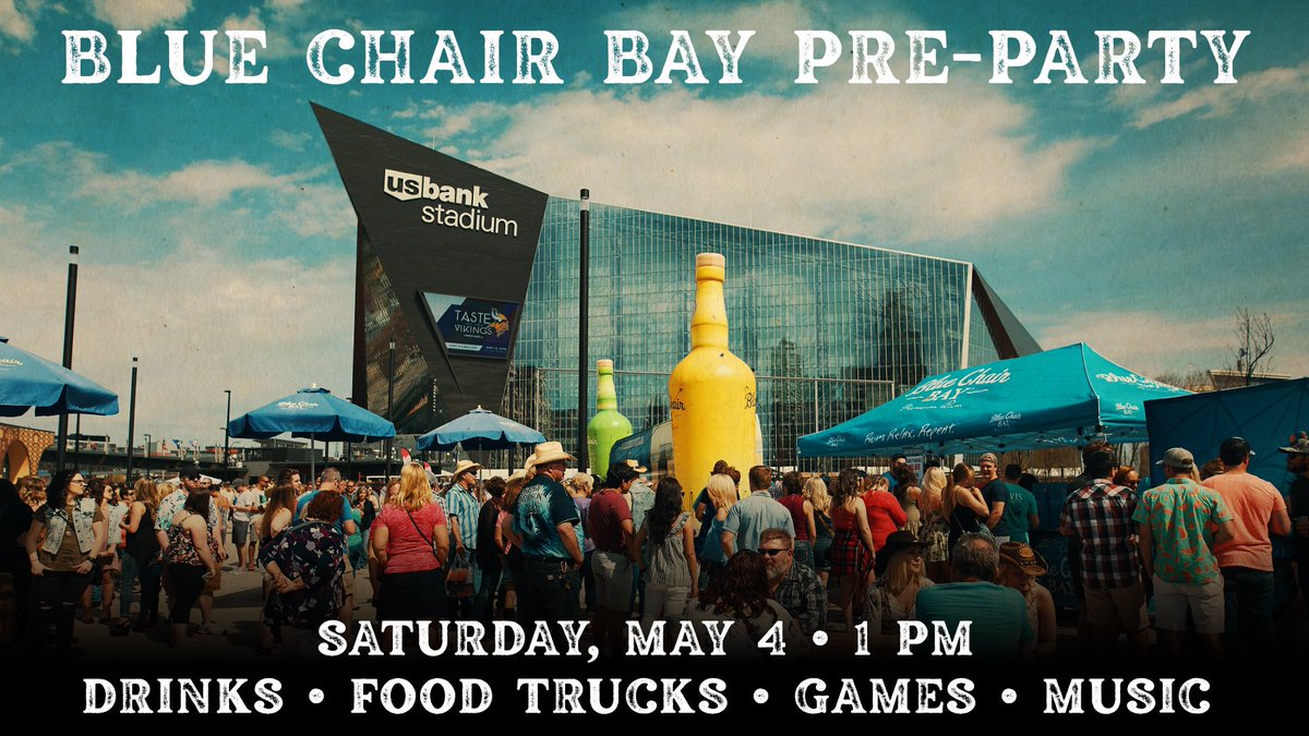 Join us at the Blue Chair Bay Pre-Party before Kenny Chesney! 🍹 Arrive early for the show and enjoy the pre-party including drinks, food trucks, music, games, and more. Tailgate starts at 1 pm at the Downtown East Plaza at U.S. Bank Stadium (425 Park Avenue S). No ticket…