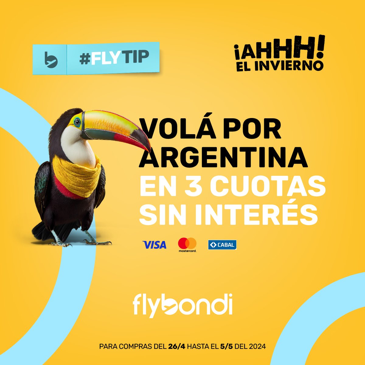 #FlyTip del día: comprá ahora y volá en 3 cuotas sin interés 💛 Hacé click acá 👉🏻 bit.ly/3kl0aFn y sumate a #LaLibertadDeVolar ✨✈️ #Flybondi #Cuotas #CuotasSinInteres