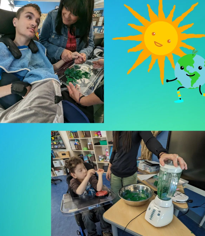 Students in Class 5 enjoyed making seed bombs on Earth Day using a blender, an environmental switch, and a big red switch! #Accessibility #EcoSchool #SeedBomb