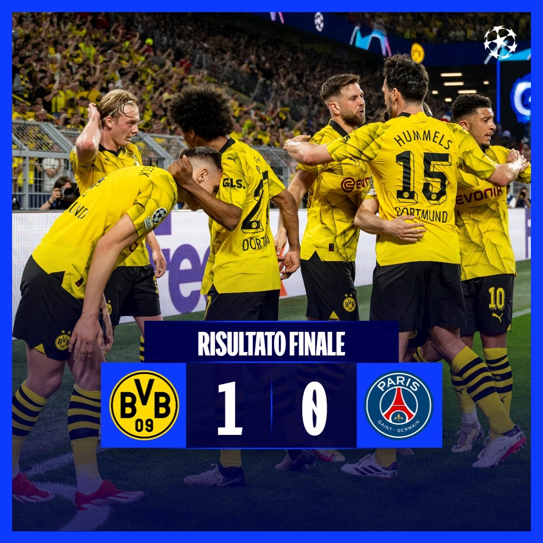 #ChampionsLeague #UCL 🏆
#BorussiadortmundPSG
Risultato finale 1️⃣ 0️⃣
⚽️ #Fullkrug (36')
#WeAreCalcio #Calcio #UEFA
@brunosiciliano7 @TolliVincenzo @DiegoDeLucaX @Carloalvino @s_tamburini @ZZiliani @FBiasin @CucchiRiccardo @realvarriale @anperillo @GinoRIVIECCIO