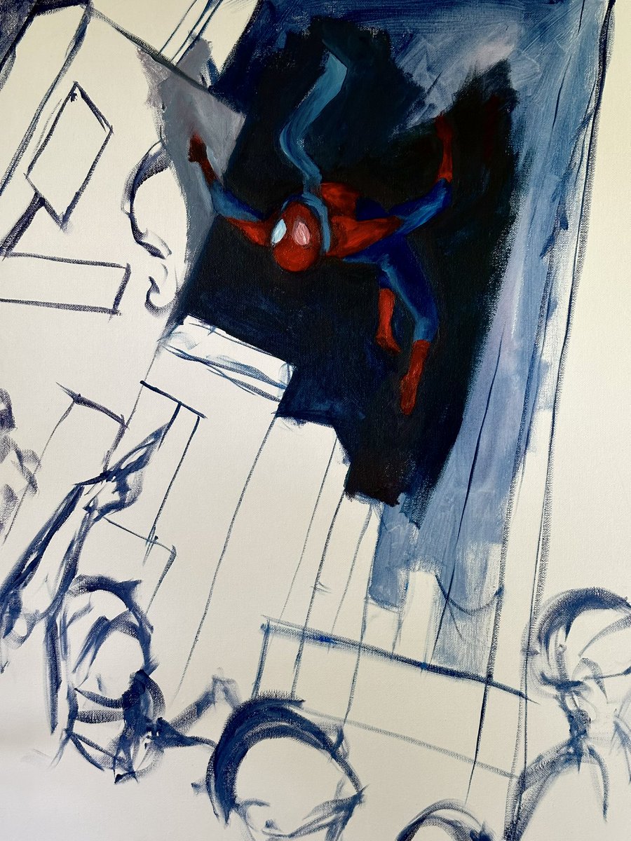 Haven’t painted traditionally in months and today I randomly decided to start an ambitious Spider-Man painting 🫡