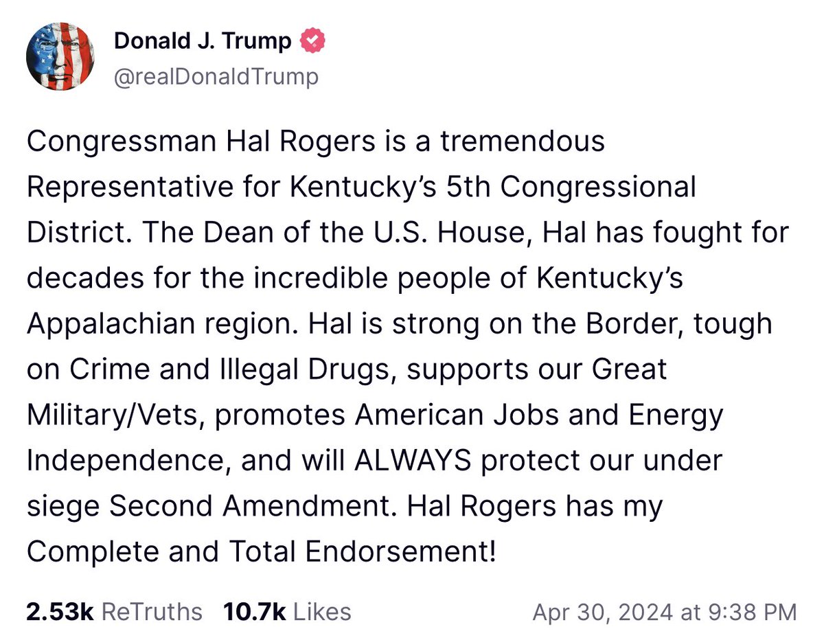 Trump endorsed Hal Rogers who poked Rep. Joyce Beatty in the back and told her to “kiss my ass.” Rogers has been in office for 43 years. Guess he has a “Drain the Swamp” pass.
