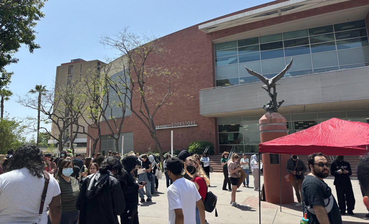 I’m at Cal State LA today where a pro-Palestine rally is happening at the Golden Eagle Statue. It just started and there’s over 50 people here already. Follow along for updates