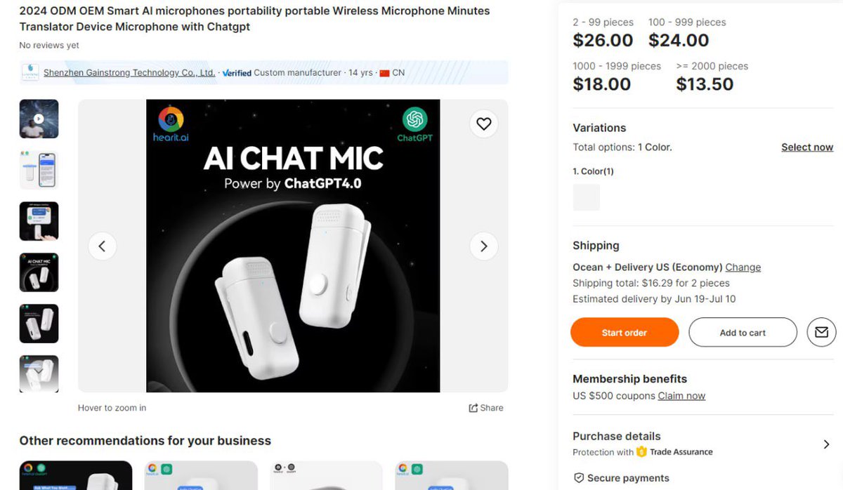 make your own ai startup (a guide):
1. open taobao
2. search 'ai microphone'
3. buy some odm product
4. sell
5. profit (optional)