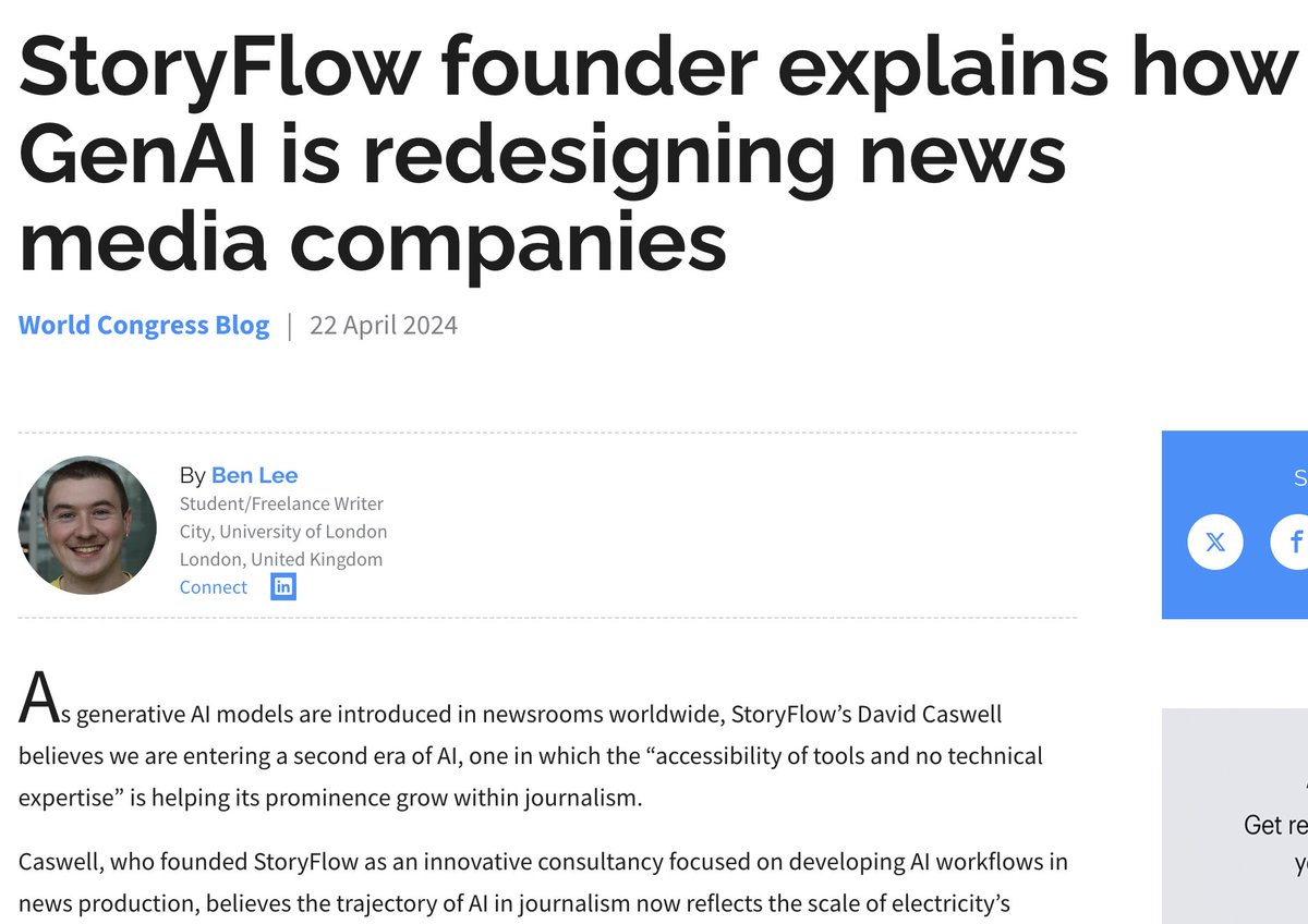 At #INMA2024, StoryFlow founder @StructStories discussed how AI is transforming news media companies. ow.ly/6vOl50Rt8w5