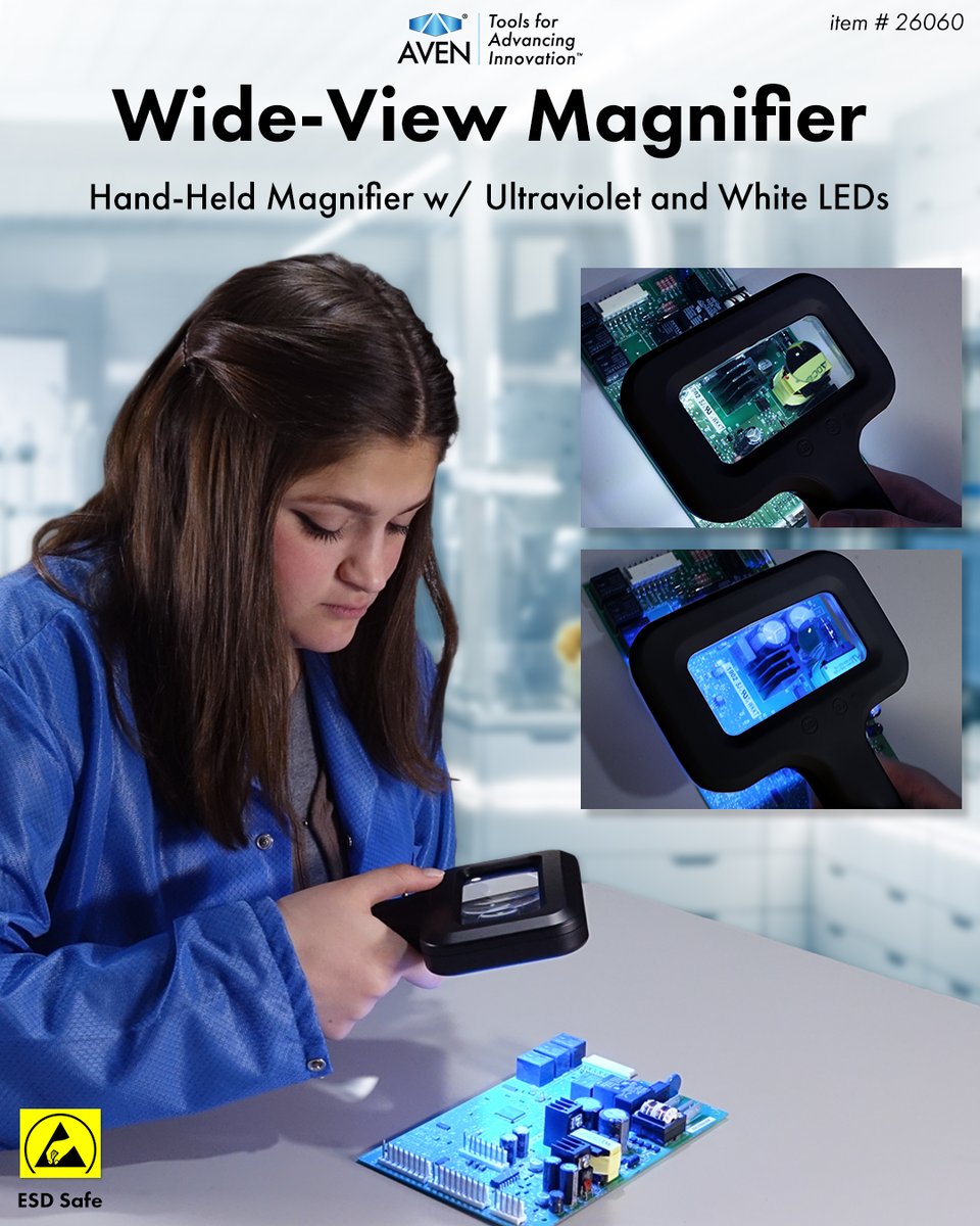 Our Wide-View Magnifier includes both UV and White LEDs, making it perfect for a wide variety of applications! Learn more at aventools.com
-
#Magnifier #HandHeldMagnifier #Tools #UVLight #WorkBench #Magnify #Microscopy #Inspection #Science