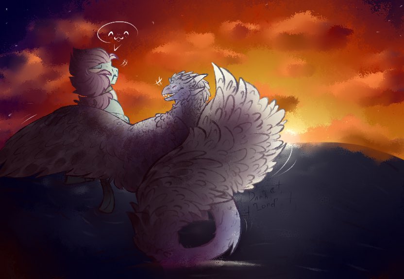 #commisionart #dragon #bird #sunset