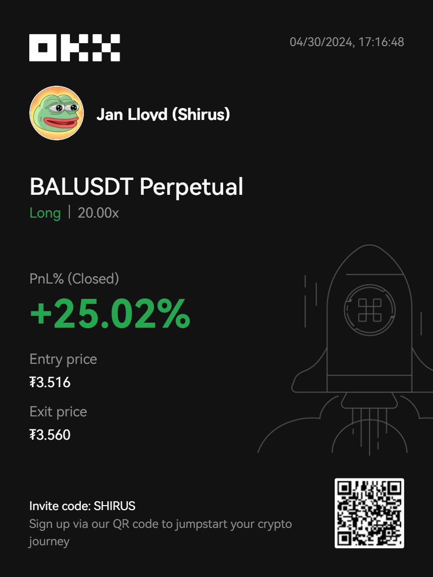 Daily Recap 4/30/2024   
=================  
160.04% Total Gain  
=================    

For more info: jancuart.xyz

 #cryptosignal #SFP #XRP #LINK #SNT #SSV #BONK #1000BONK #OM #SATS #1000SATS #NEO #LDO #GAL #crypto #signals #shirus #AUCTION #UNI #BAL #GALA #GAL