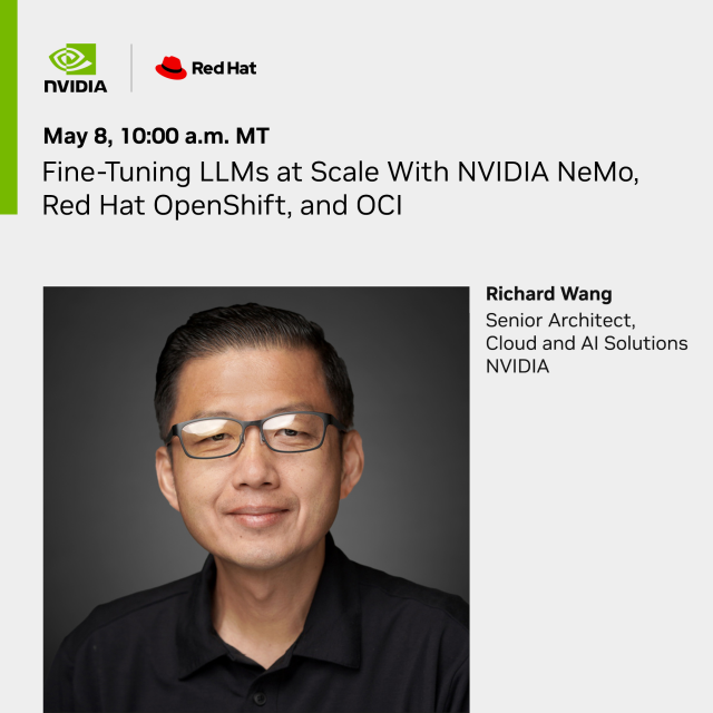 Join us at 10 AM MDT on Wednesday, May 8th, as NVIDIA's Richard Wang delves into #LLM training utilizing NVIDIA NeMo on Red Hat OpenShift, powered by Oracle Cloud Infrastructure. Don't miss out. #RHSummit bit.ly/4aa7zeM