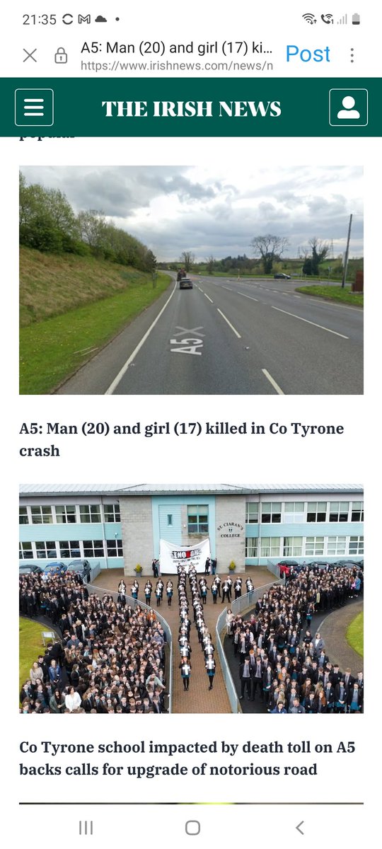 On Monday, Kamile Vaicikonyte and her school friends @stciaransballyg took part in a powerful demonstration, to remember those lives lost on the A5 road. On Tuesday, Kamile and her friend, Jamie Moore, became its latest victims. Sincerest sympathies to both families. #buildtheA5