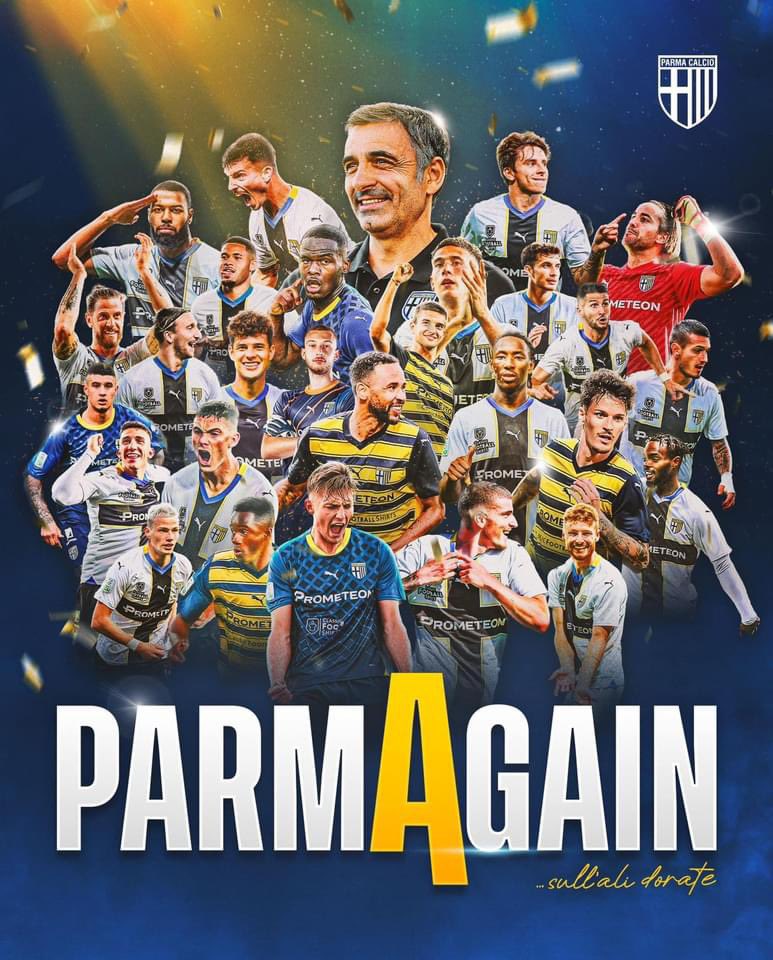 🟡🔵 🥳 Il Parma torna in Serie A dopo tre anni, ora ufficialmente promosso in prima divisione 💛💙🥳• #BentornatoParma • #ParmaAgain • #ForzaParma • #ParmaCalcio1913