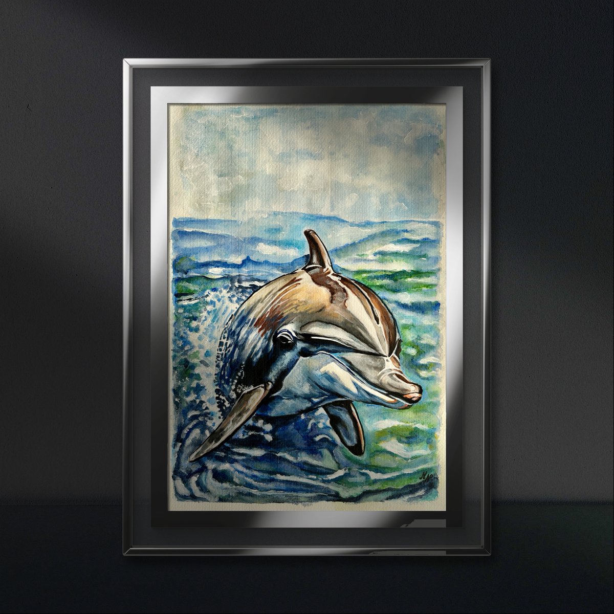 Dive into the serene world of 'Dolphin' 🐬 This stunning mixed-media painting captures the grace and beauty of these intelligent creatures as they glide through turquoise waters. #Dolphin #Art #MixedMedia #OceanLife #Creativity 🎨🌊 artcursor.com/products/dolph…