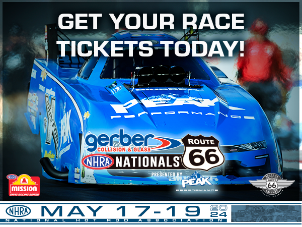 Secure your race tickets now to the 2024 Gerber Collision and Glass Route 66 @NHRA Nationals! 🔗: bit.ly/44lfUL8 #PEAKSquad #NHRA