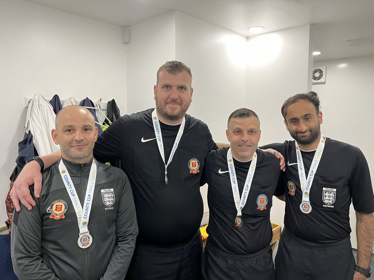 Congratulations to David, Billy, Amaan and Daniel for officiating the Essex Women’s Trophy Final this evening at Billericay Town FC 👏 #DevelopedInEssex