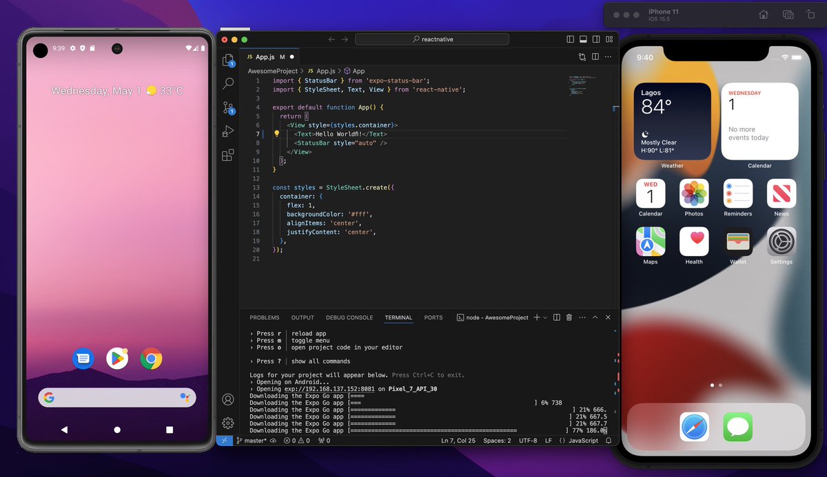 Day 1 #100daysofcode #reactnative

- Some background knowledge of react native 
- Expo cli vs React native cli (I chose expo cli 🙂)
- Setting up local development environment 
- Created a new react native project 
- Ran the project 👆🏾 on an emulator 

#ReactNative
#MobileApp