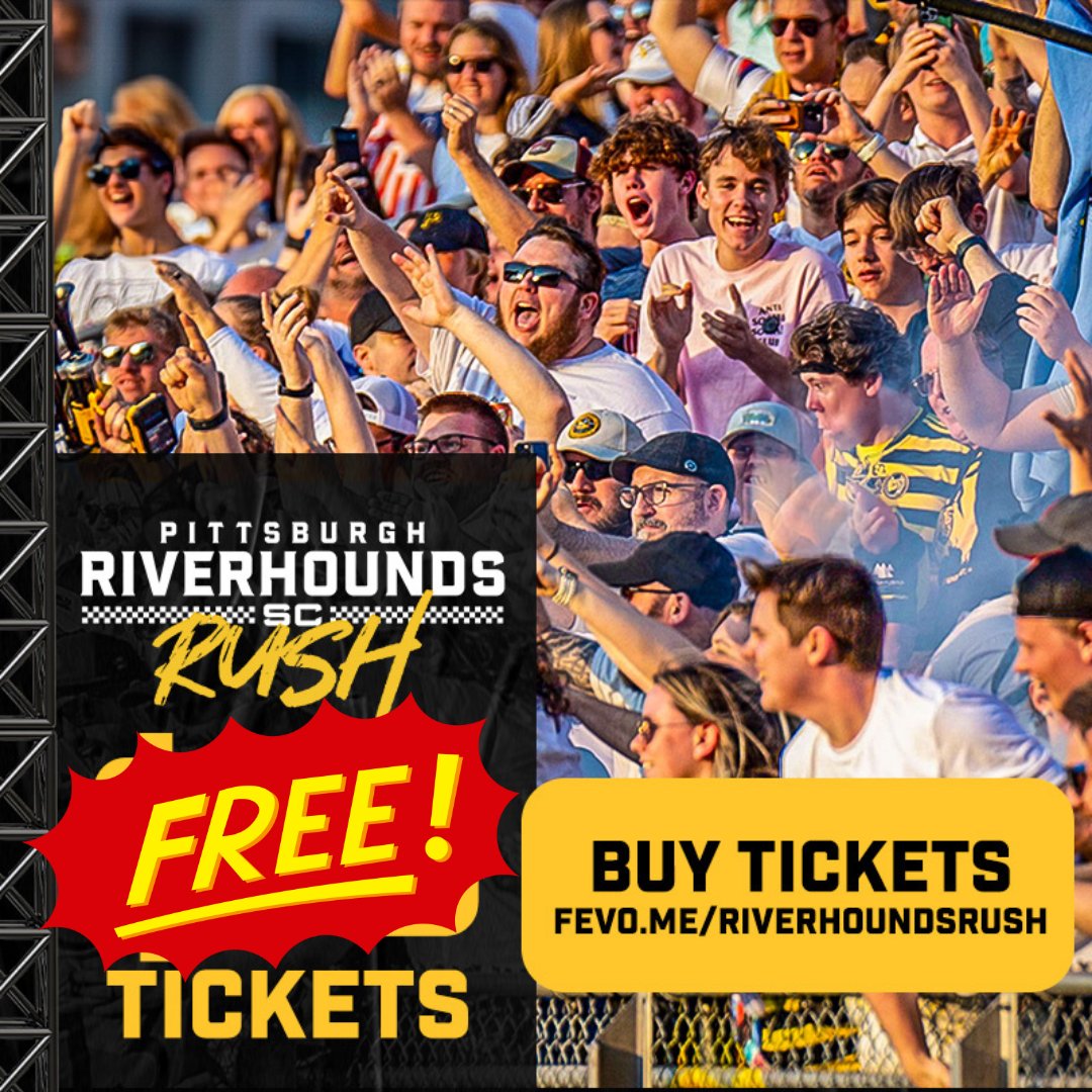 Attention students! 🚨 Riverhounds Rush tickets will be FREE for our May 7th Open Cup match vs. Tulsa! 💰😱 Limit of 4 tickets per .edu email address 🔗 act fast! bit.ly/4bhwduB