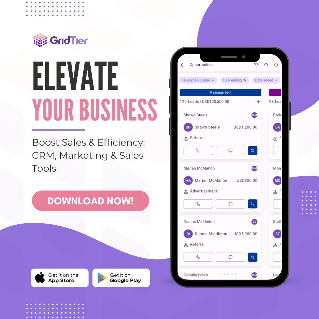 GridTier App: Your All-in-One Solution 🚀 Powerful CRM platform that combines the best of both worlds:

✅Streamlined CRM: Manage leads, track sales, and easily automate tasks.
✅Built-in Marketing Tools: Create targeted campaigns, manage email marketing, and nurture leads.