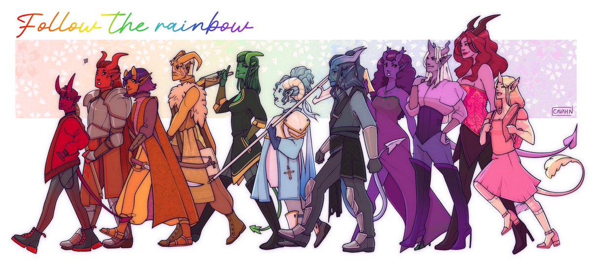 We are DONE with the rainbow! Thank you to everyone who offered up their OC! This was primarily done to advertise a new style of commission I’ll be offering - full travelling DnD parties! (Price list coming soon!)