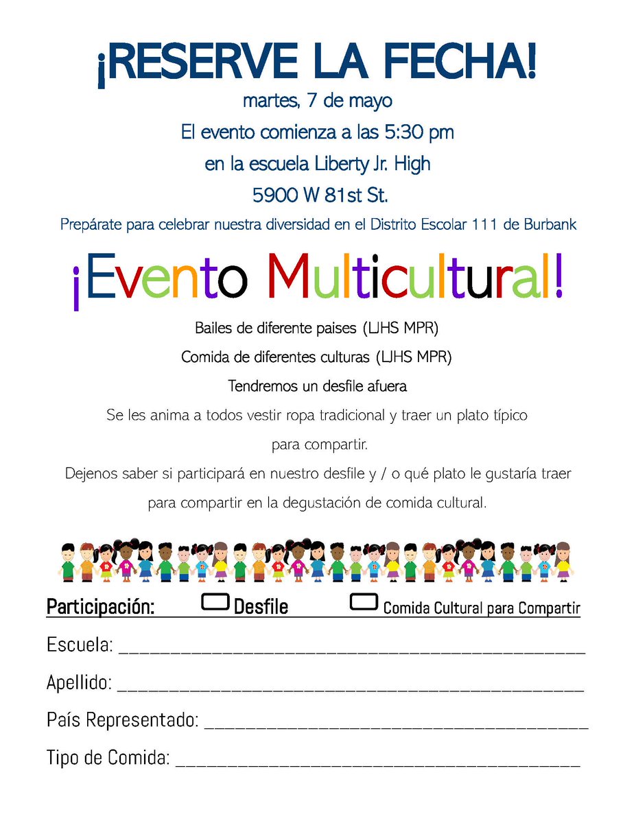 JOIN US for our Annual BSD111 Multicultural Night Event! Come and enjoy traditional dances, taste cultural foods and join us in our Multicultural Parade! Wear your traditional clothing and bring your cultural pride as we celebrate our diverse community as one! #Burbank111