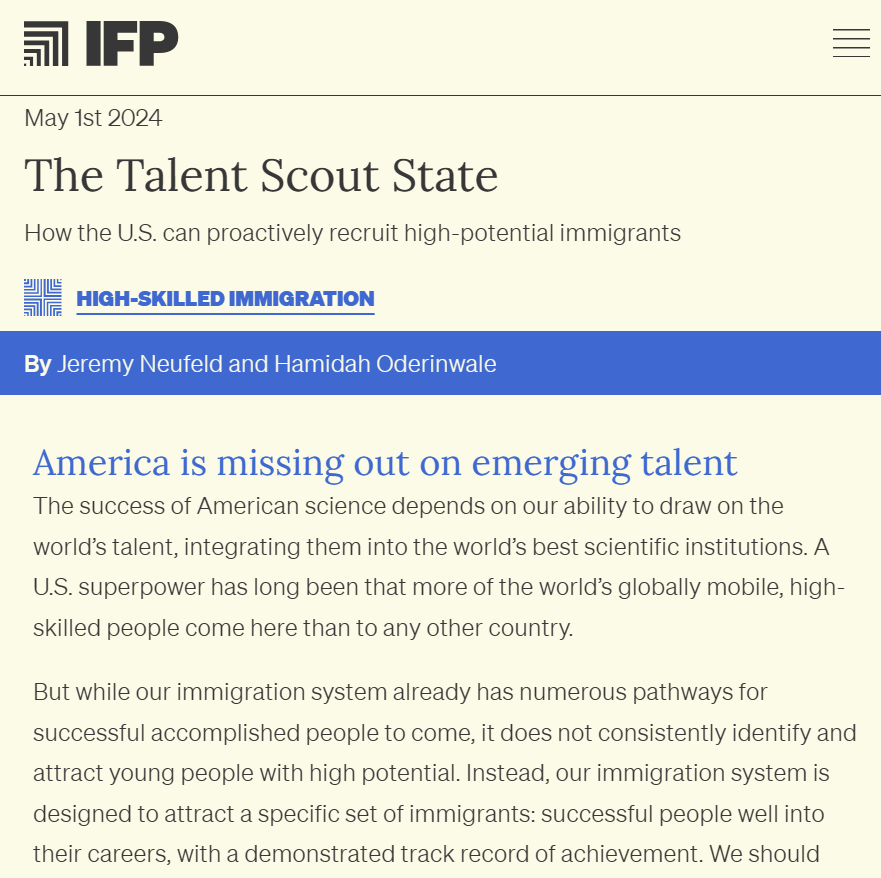 We could be doing much better at recruiting the world's most promising young people to build their careers here Our immigration system is mostly designed for people already established—not future superstars In a new piece, @didaoh and I discuss how to fix this huge blindspot⬇️