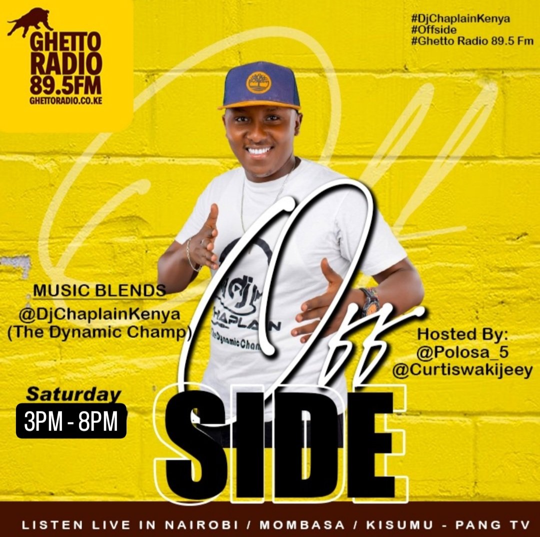 This SUPER SATO tupatane on Kenya's number one radio station @GhettoRadio895 alongside @Curtiswakijeey @polosa_5 n super producer @mojezzkabro as we talk matters sports while vibing to reggae and dancehall music
USITUPWE NA MAFALA
❤️💛💚
#ghettoradio895
#Offside
#radioshow