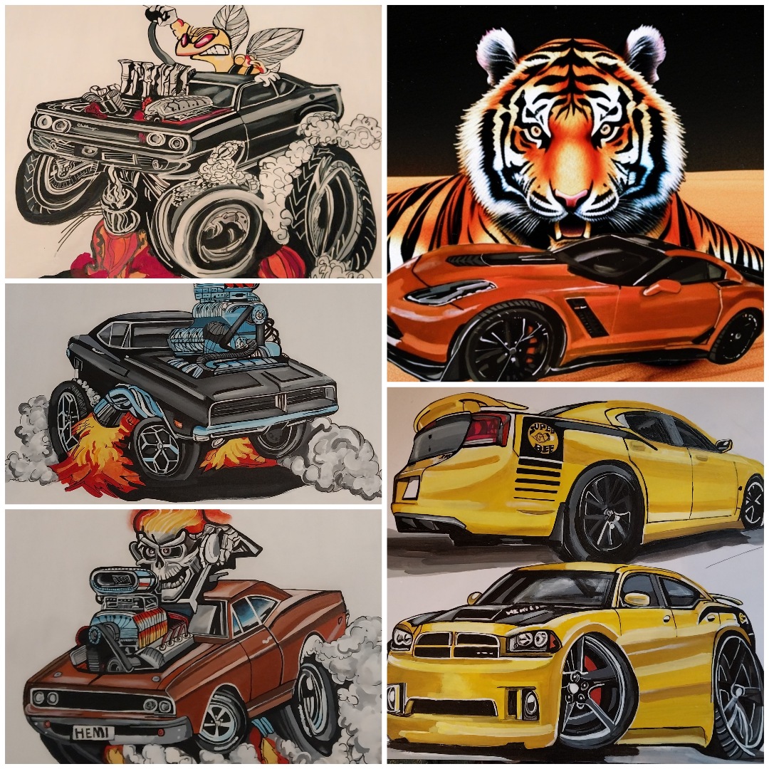 Happy Hump Day🐪🐫🐪🐫🐪🐫here are some of my cartoon style cars I have painted for people on Twitter and Facebook commission work 😀