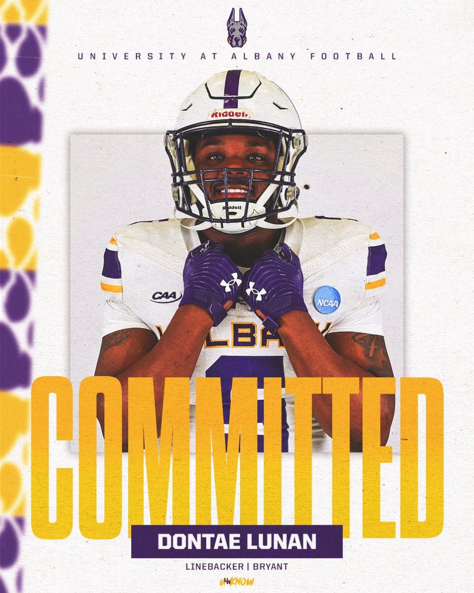 Bryant transfer linebacker Dontae Lunan has committed to Albany. 📸 @upnowdon