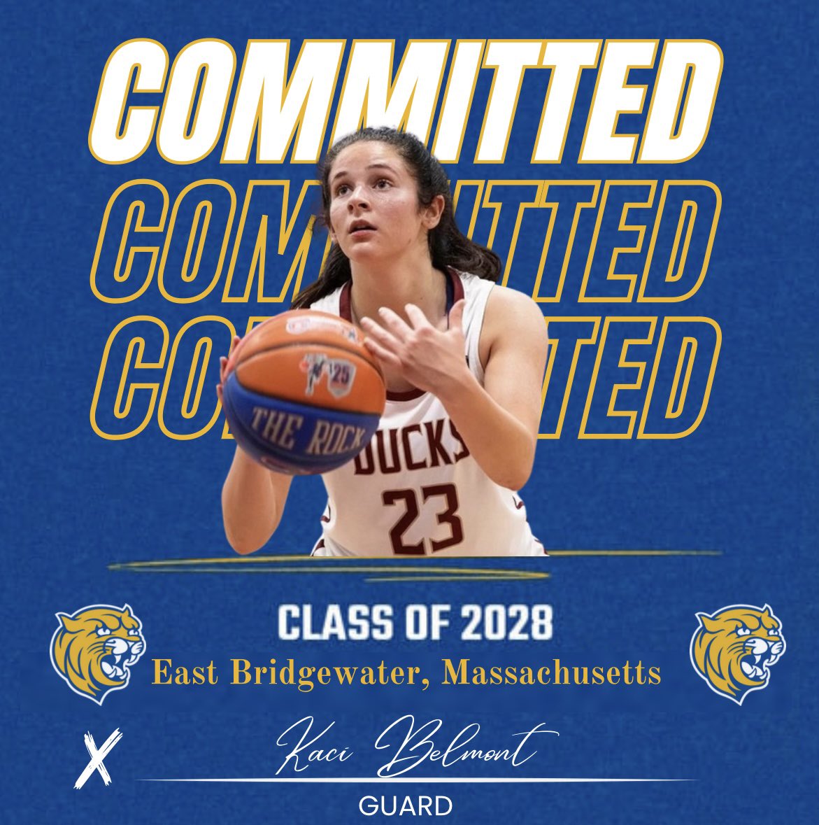 We are SO excited to start welcoming the newest members to the Wildcat Family this week! To start us off we have Kaci Belmont, from East Bridgewater, Massachusetts. Kaci played HS basketball for Cardinal Spellman and AAU for the @MTEliteDucks Welcome to the family Kaci 💙💛