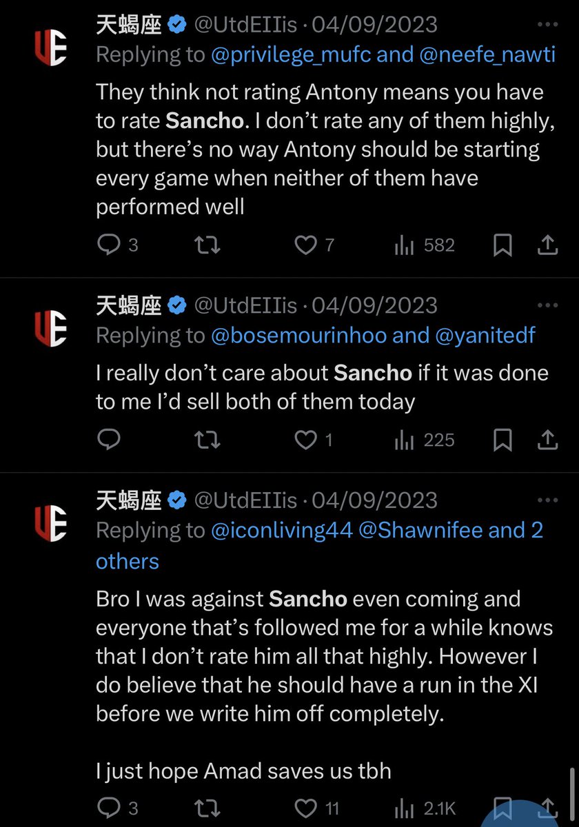 Bro changed his entire opinion on Sancho as a tool to shit on Ten Hag do you realise how nuts that is?