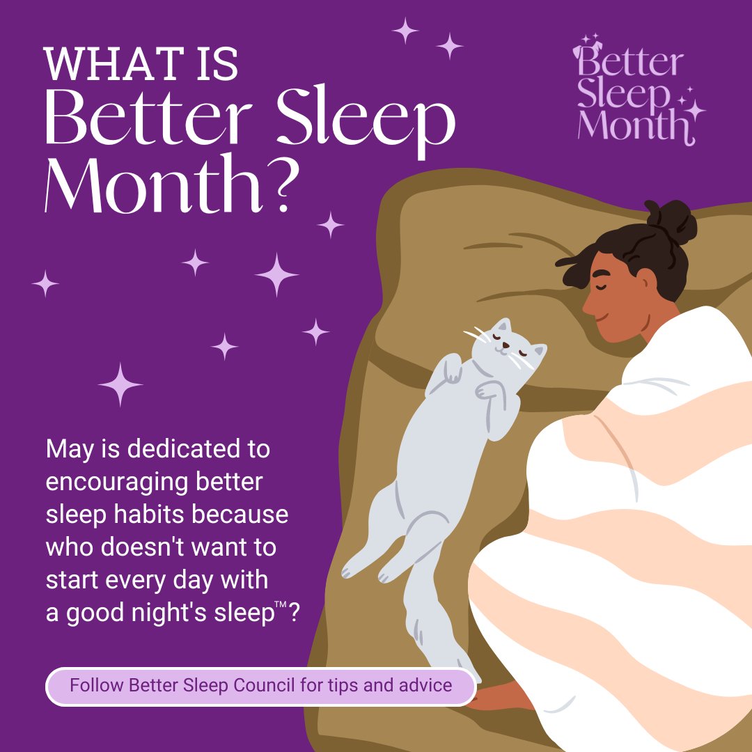 Happy #BetterSleepMonth! ✨🌙 May is all about embracing #BetterSleepHabits. Join us on this journey as we share insightful tips, clever tricks, and valuable knowledge to help you achieve restful nights and rejuvenated mornings, all inspired by our beloved furry companions. 🐶