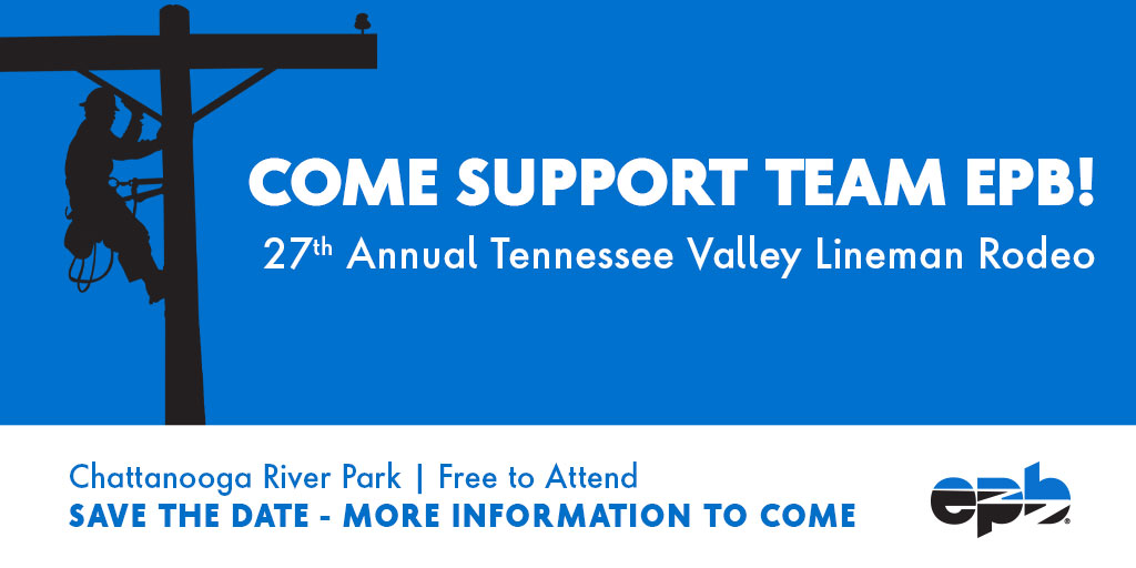 📣 ⚡ EPB is inviting our entire community to a FREE outdoor event full of family-friendly activities, yummy eats & thrilling competition! 🎉 Help us cheer on #TeamEPB & other linemen competitors at the 27th Annual Tennessee Valley Lineman Rodeo on June 7-8 at the TN Riverpark.