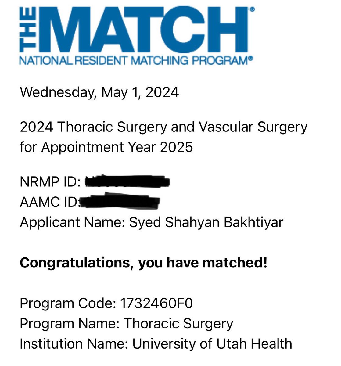 I’m going to be a CT Surgeon 🫀🫁 Can’t wait to train with @saraj_pereira @TomVargheseJr & the entire team at @UofUCTSurgery